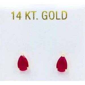 Genuine 1.30 Cts Ruby Stud Earrings 14k Yellow Gold